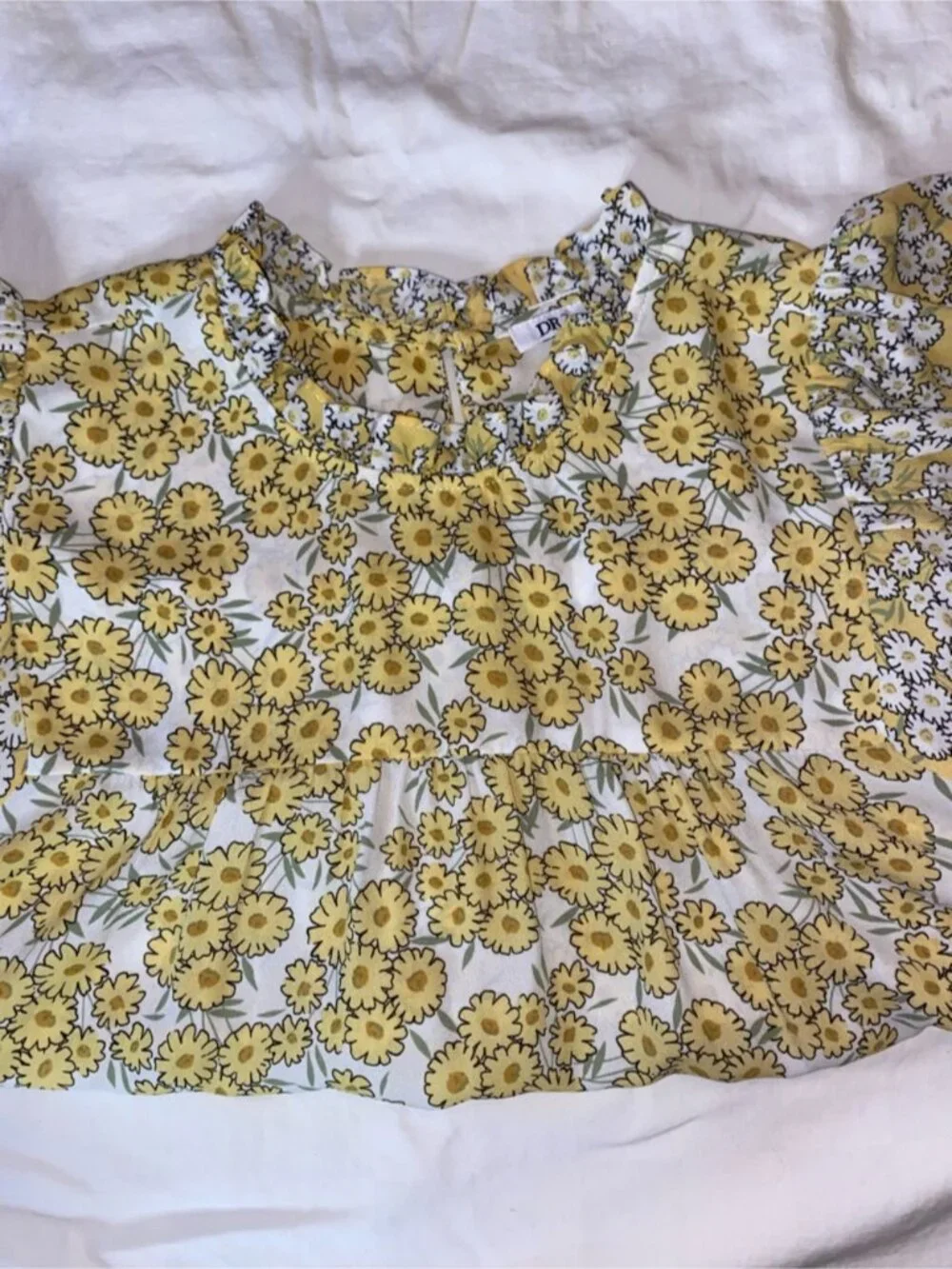 Yellow Floral Ruffle Neck Top - Picture 2 of 2